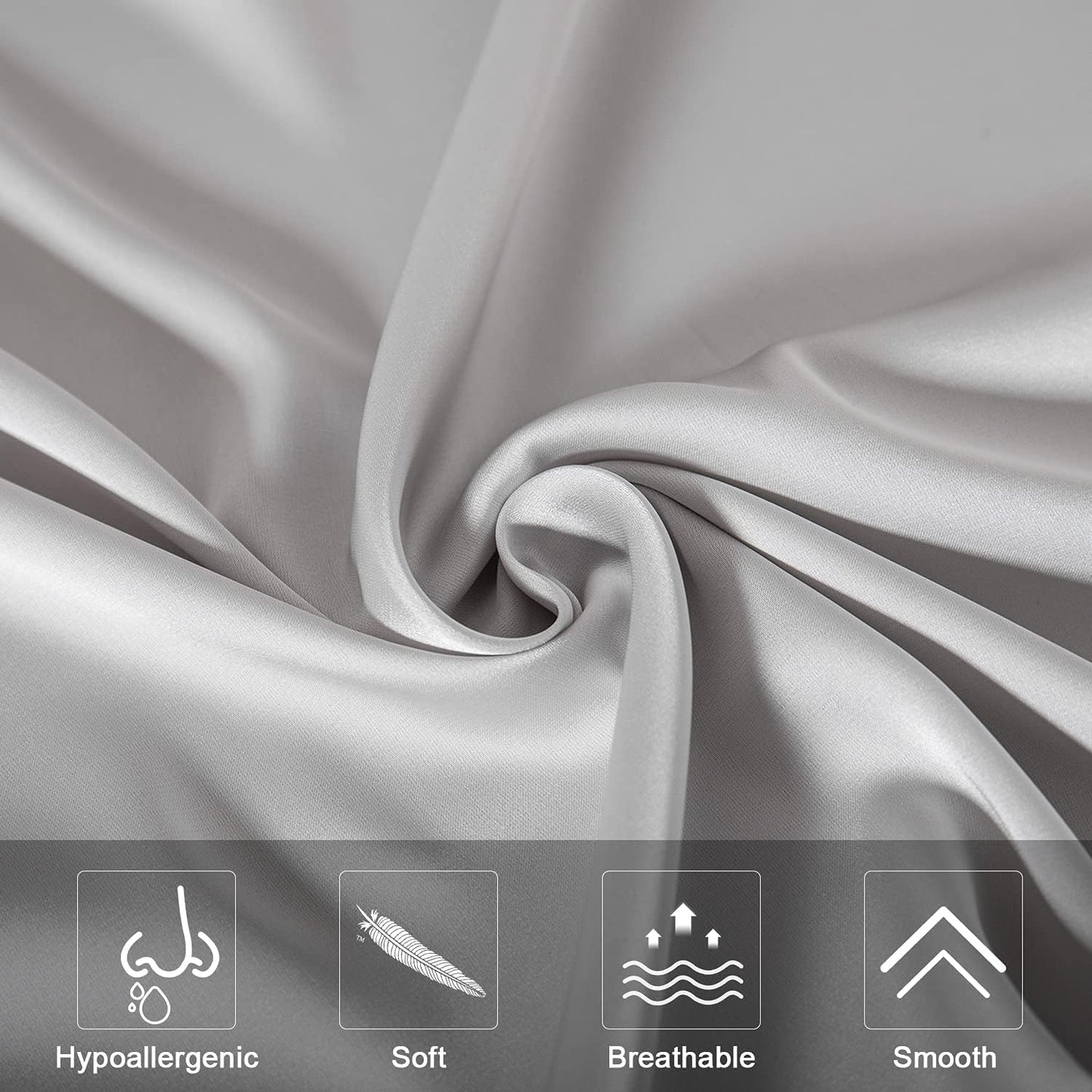 Mulberry Silk Pillowcase for Hair and Skin,King Size Cooling Silk Pillow Case with Hidden Zipper,Allergen Proof Dual Sides Soft Breathable Smooth Silk Pillow Cover for Women(King,Light Gray)