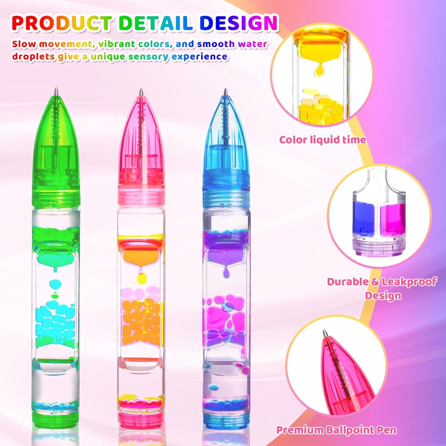 3PCS Liquid Pens Easter Basket Stuffers for Kids, Liquid Motion Bubble Fun Cool Pens Autism ADHD Anxiety Stress Relief Tools Quiet Fidget Sensory Autistic Toys Desk Toys Gift for Boys Girls