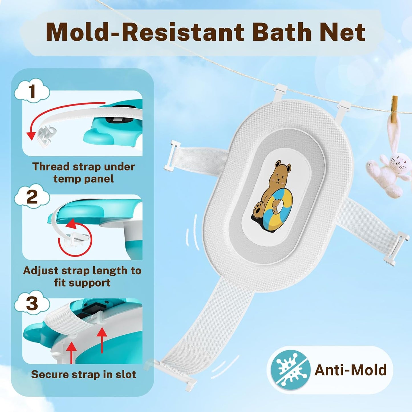 AVIDOR Baby Bathtub,Collapsible Bathtub for Newborn to Toddler,Durable Essential Infant Bath Tub,Portable Travel Baby Bathtub with Soft Cushion,No-Slip Hanging and Detachable Bathtub(Blue)