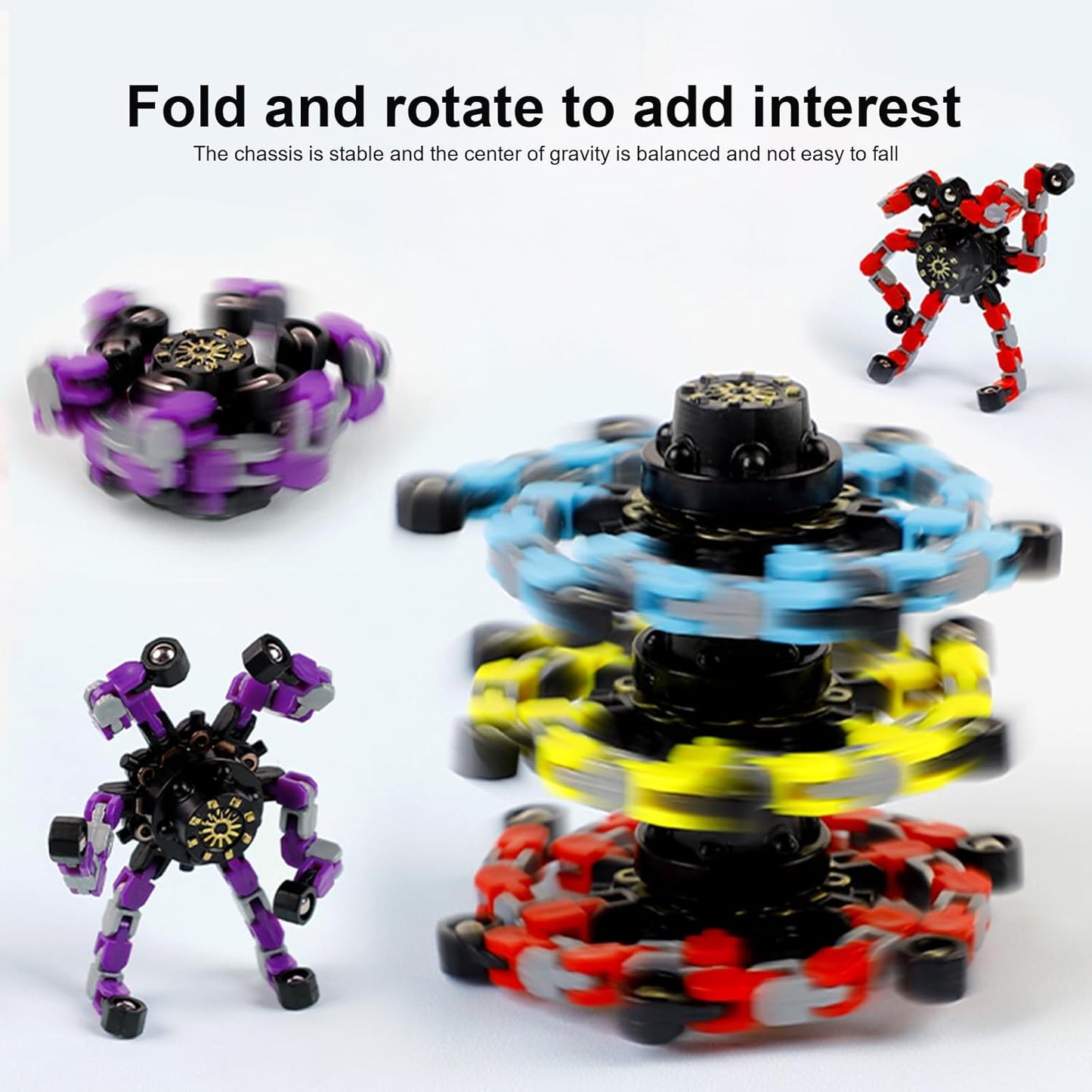 4Pcs Transformable Fidget Spinners for Kids&Adults, Deformable Chain DIY Robot Spinners Fingertip Stress Relief Sensory Fidget Toys for Kids, Fingertip Gyros Toy for ADHD Autism Gifts for Kids
