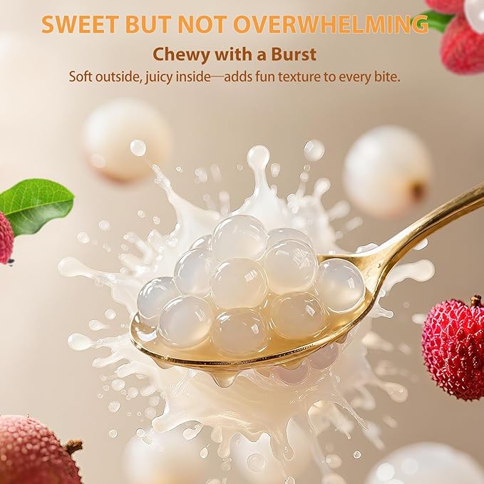 Soeos Lychee Popping Boba Pearls, 6.6 lbs (3000g), Bursting Boba Pearls for Bubble Tea, Beverages, Shakes, Desserts, Smoothie and Ice Cream Topping, Ready-to-Eat