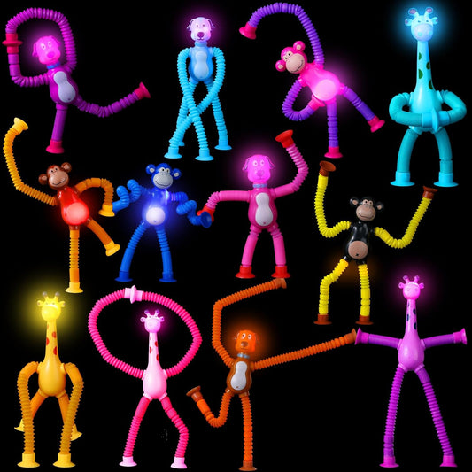 12 Pack Telescopic Suction Cup Toys, Monkey Dog and Giraffe Sensory Toys Fidget Toys Fun Stocking Stuffers for Teens (Luminous)