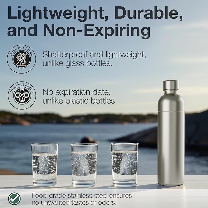 Premium 33 oz Stainless Steel Bottle | Compatible with Aarke Carbonator 3, Sodastream (excl. Aqua Fizz + Jet) and many others | Dishwasher Safe, No Expiration Date | 2-Pack