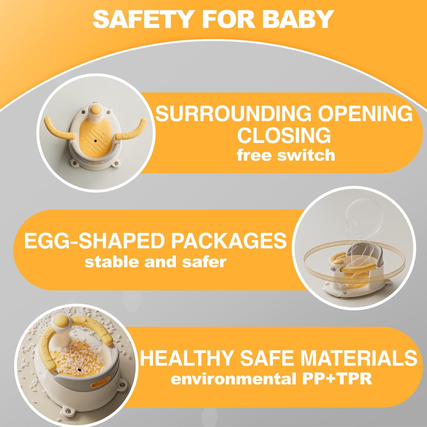 Baby Bath Seat 6 Months & up, Bath Seat for Baby, Infant Bath Seat with Suction Cups, Non-Slip, Detachable,Yellow