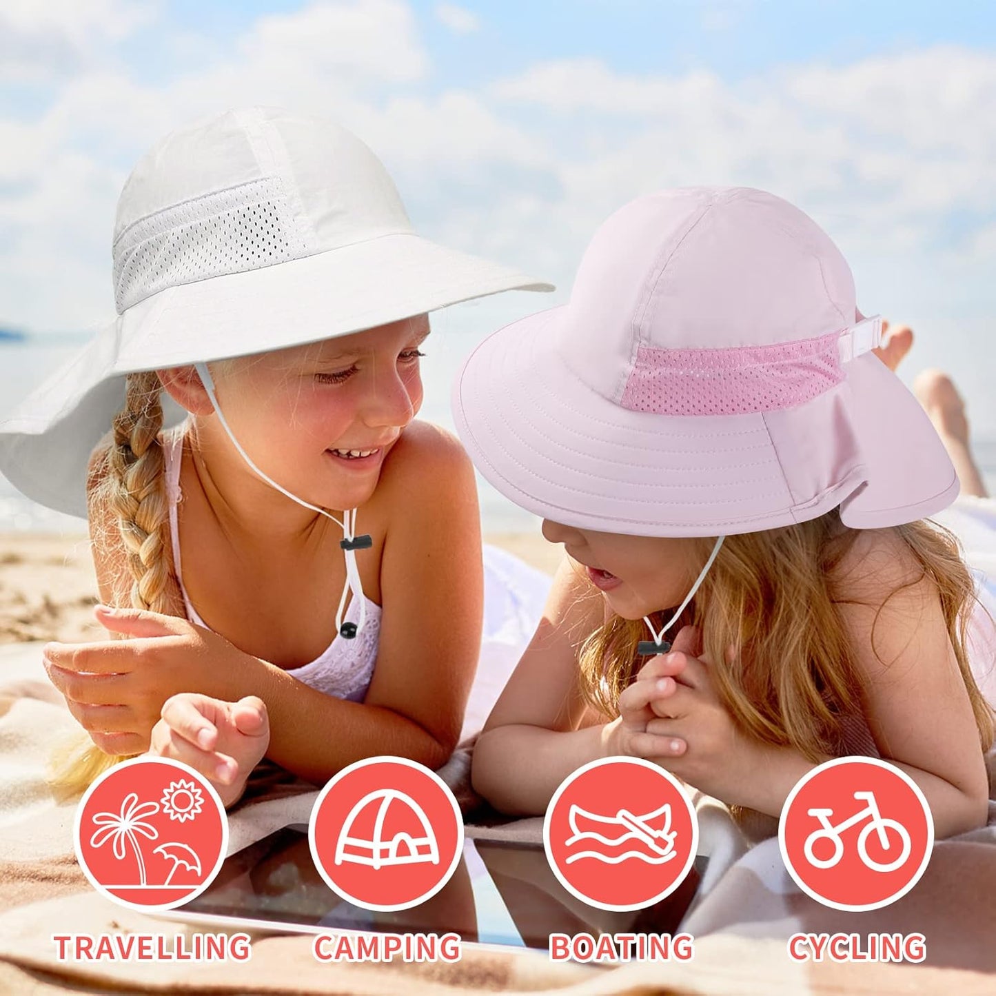 Toddler Baby Sun Hat Kids Summer UPF 50+ for Boys Girls Adjustable Beach Hats with Bucket Wide Brim Age 1-7 Years