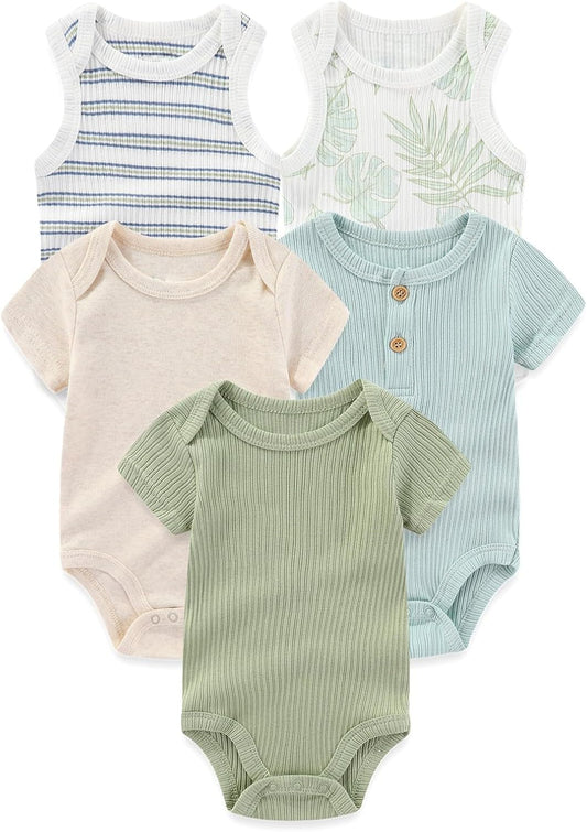 Four Seasons Baby Boy Girl Bodysuits 5-Pack Cotton Comfort Short Sleeve Baby Clothes Soft Infant Outfits