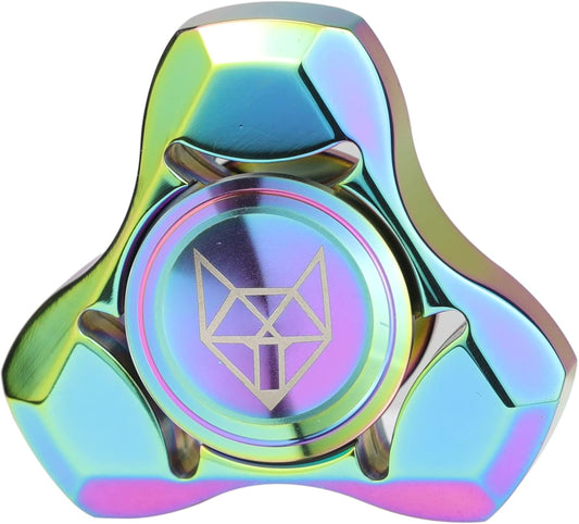 FREELOVE Metal Fidget Spinner, Stainless Steel Heavy, Long Spinning Toys, Cool Silent, Small Mini Fox Figette Spiner for Adults Men Anxiety, Quiet Bearing, Rainbow