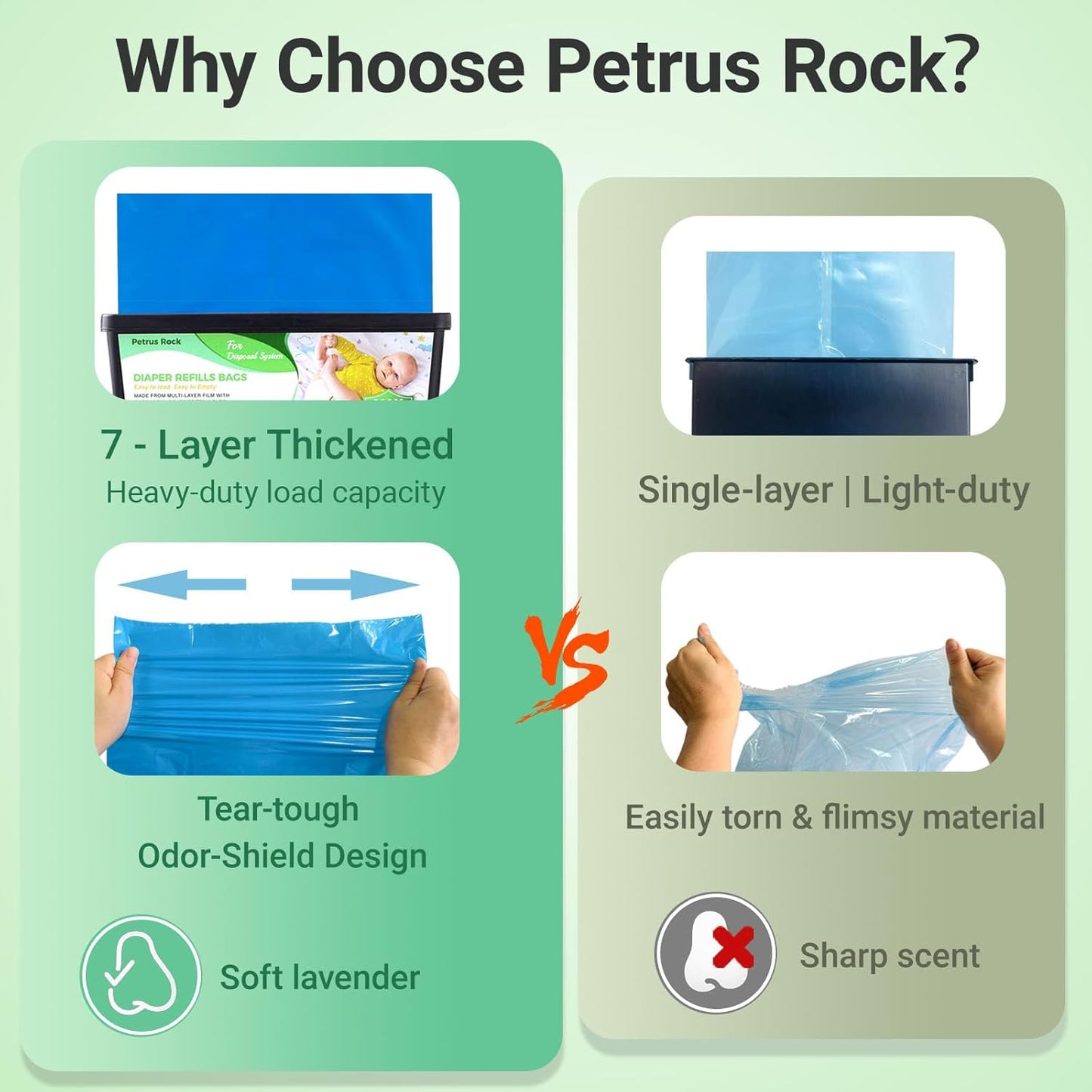 Diaper Pail Refills Bags | Compatible with Genie Easy Roll Refill Signature & Platinum Pails | 7-Layer Odor Control | Extra Thick | Lavender Scented diaper bags disposable for Nursery 2 Pack 60 count