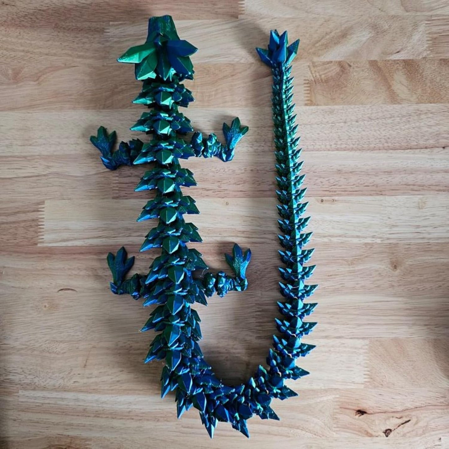 Crystal Dragon - Articulated Flexi Dragon - 3D Printed Gift (Adult, Blue/Green)