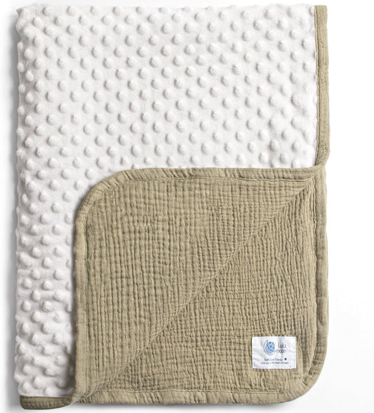 lulumoon Baby Blanket for Newborn Receiving: Minky Dot & Muslin Lightweight - Thermal Blanket Gift for Baby Shower & Hospital Welcoming 30"x40"（Olive）