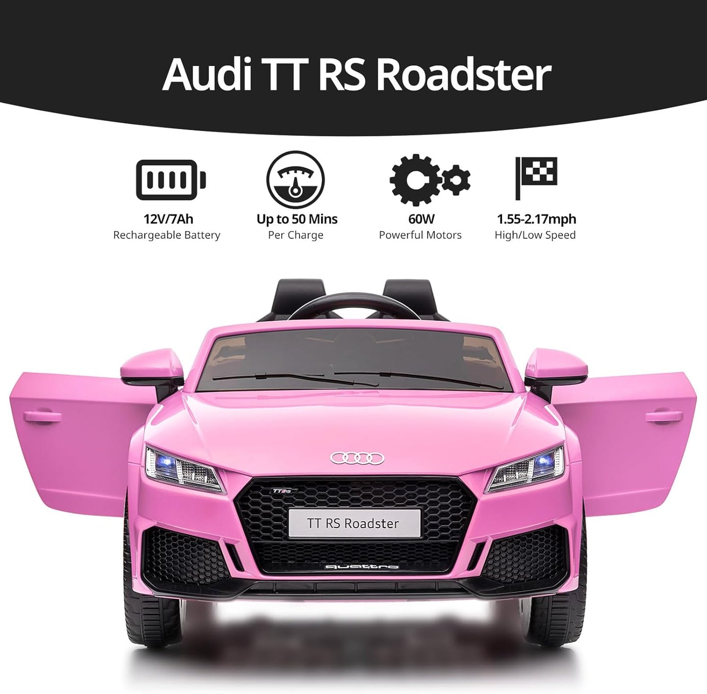 Electric Ride on Car for Kids, Licensed Audi 12V 7Ah Kids Ride-on Toy for Toddlers 3-5 Year Old Girls with Remote, Bluetooth - Pink