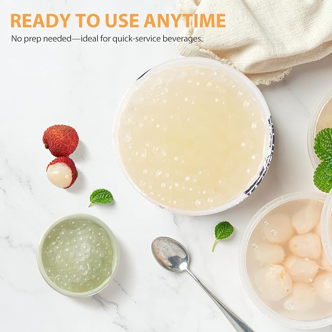 Soeos Lychee Popping Boba Pearls, 6.6 lbs (3000g), Bursting Boba Pearls for Bubble Tea, Beverages, Shakes, Desserts, Smoothie and Ice Cream Topping, Ready-to-Eat