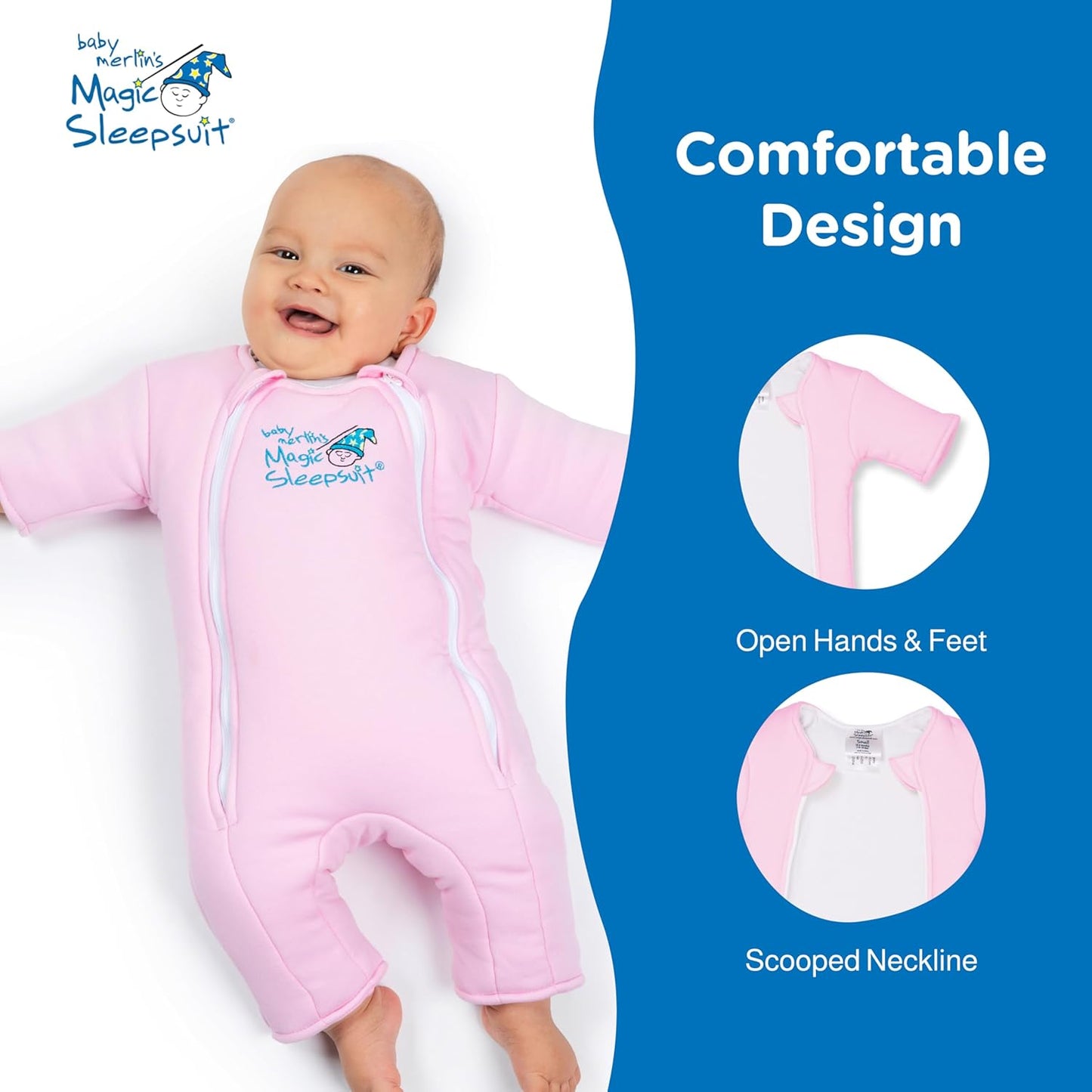 Magic Sleepsuit Baby Merlin's Cotton Baby Swaddle Transition Product - Soft and Breathable Design, Double Zipper for Easy Diaper Changes, Promotes Safe Sleep - Pink - Large 18-21lbs