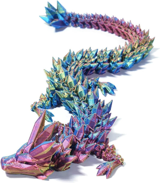 Three Color 12" 3D Printed Dragon, Articulated Dragon, Crystal Dragon, Dragon Fidget toy, Home Office Decor Executive Desk Toy (Yellow Head)