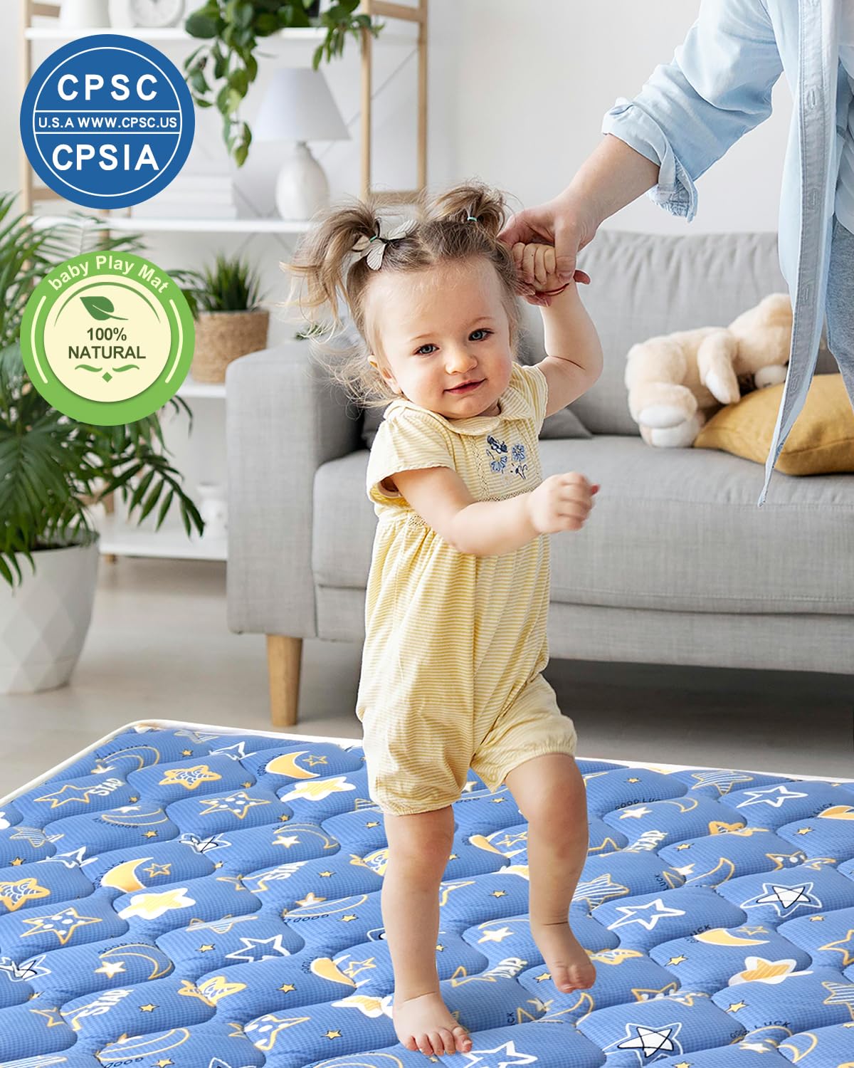 Odorless Premium Foam Baby Play Mat 50" x 50", Soft Microfiber Fabric Crawling Mat for Floor- Comfortable and Hypoallergenic, Non-Slip Cushioned Floor Playpen mat for Infants,Babies,Toddlers