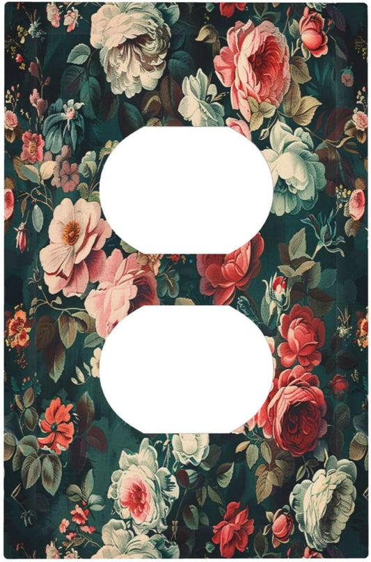 Outlet Covers Baroque Vintage Peony Flower Floral 1 Gang Duplex Wall Plate Decorative Switch Plates Electrical Receptacle Faceplate Light Switch Cover for Bedroom Farmhouse Decor