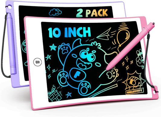 TEKFUN 10in 2 Pack LCD Writing Tablet Coloring Doodle Board Drawing Sketch Pad for Kids with Anti-Lost Stylus, Car Trip Educational Kids Toys Birthday for 3 4 5 6 7 Girls Toddlers