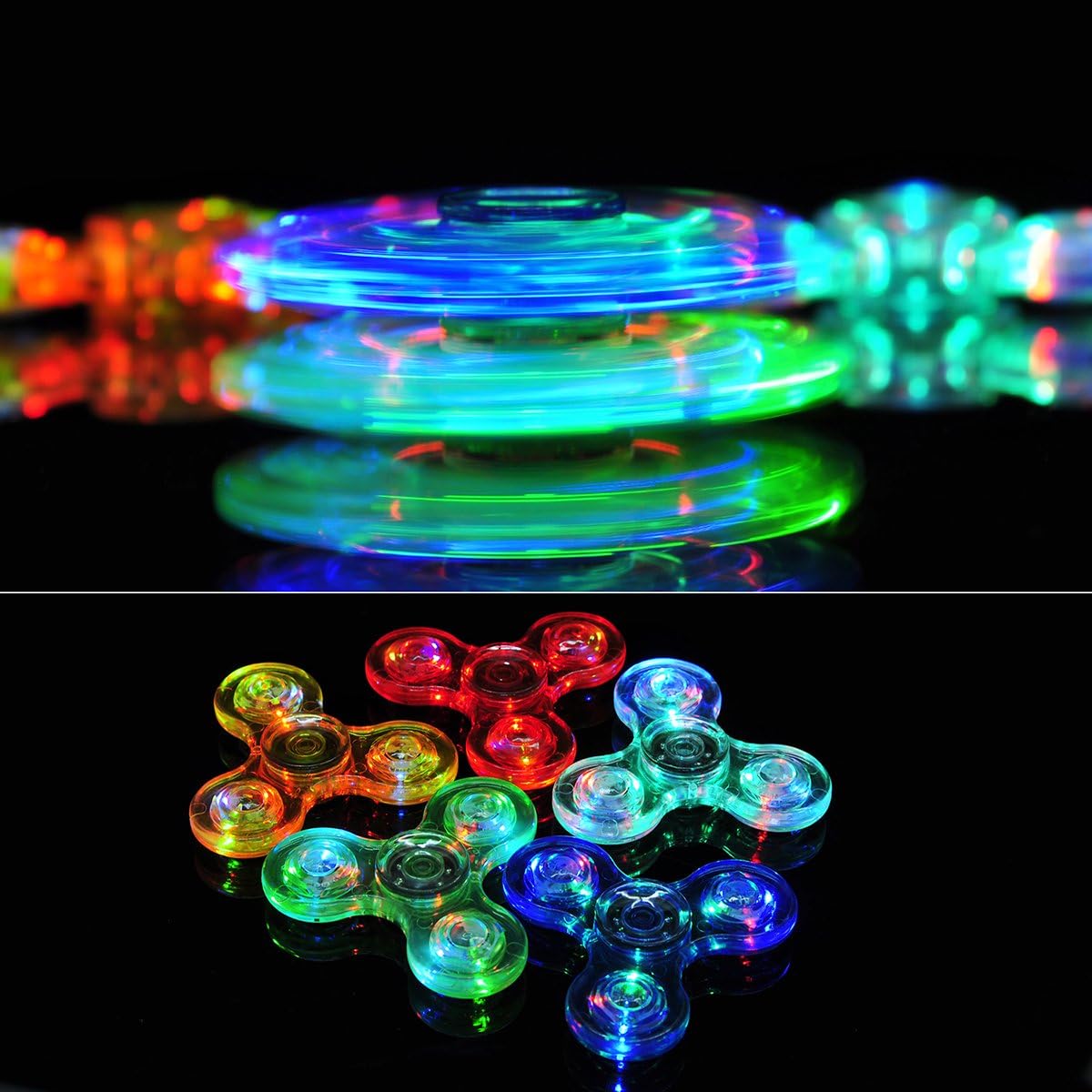 FIGROL 2 Pack Fidget Spinners｜LED Light Up Crystal Fidget Spinners for Children｜Glow in The dark Goodie Bag Stuffers Classroom Prizes Return Gifts