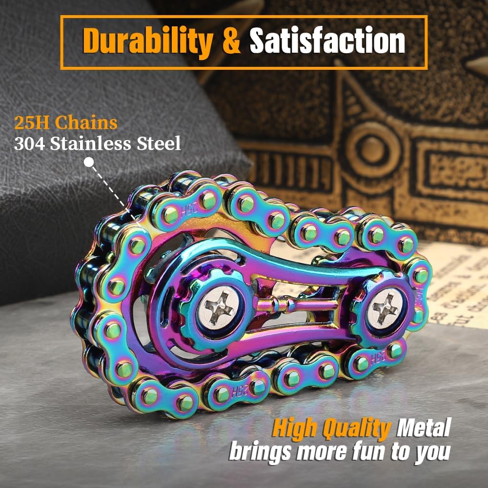 Bike Chain Gear Fidget Spinner for Stress Relief, Metal Sprocket Chain Fidget Toy for Kids Adults, Kinetic Desk Toy Novelty Hand Finger Spinner for Anti-Anxiety, Cool Toy Gift for Man Boy