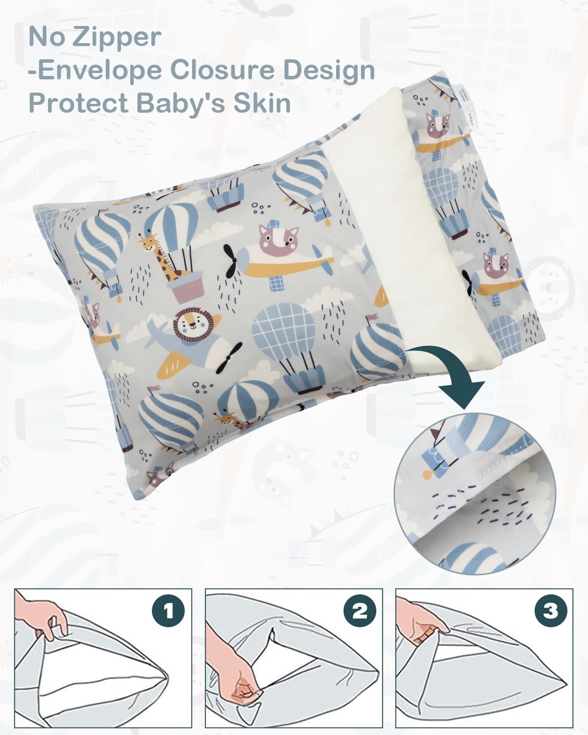 ALVABABY Toddler Pillowcases Stretchy Soft Kids Pillow Cover 2 Pack Fit 13"x 18" or 12"x16" Envelope for Girl Boy Sleepy Travel 2TPE23A