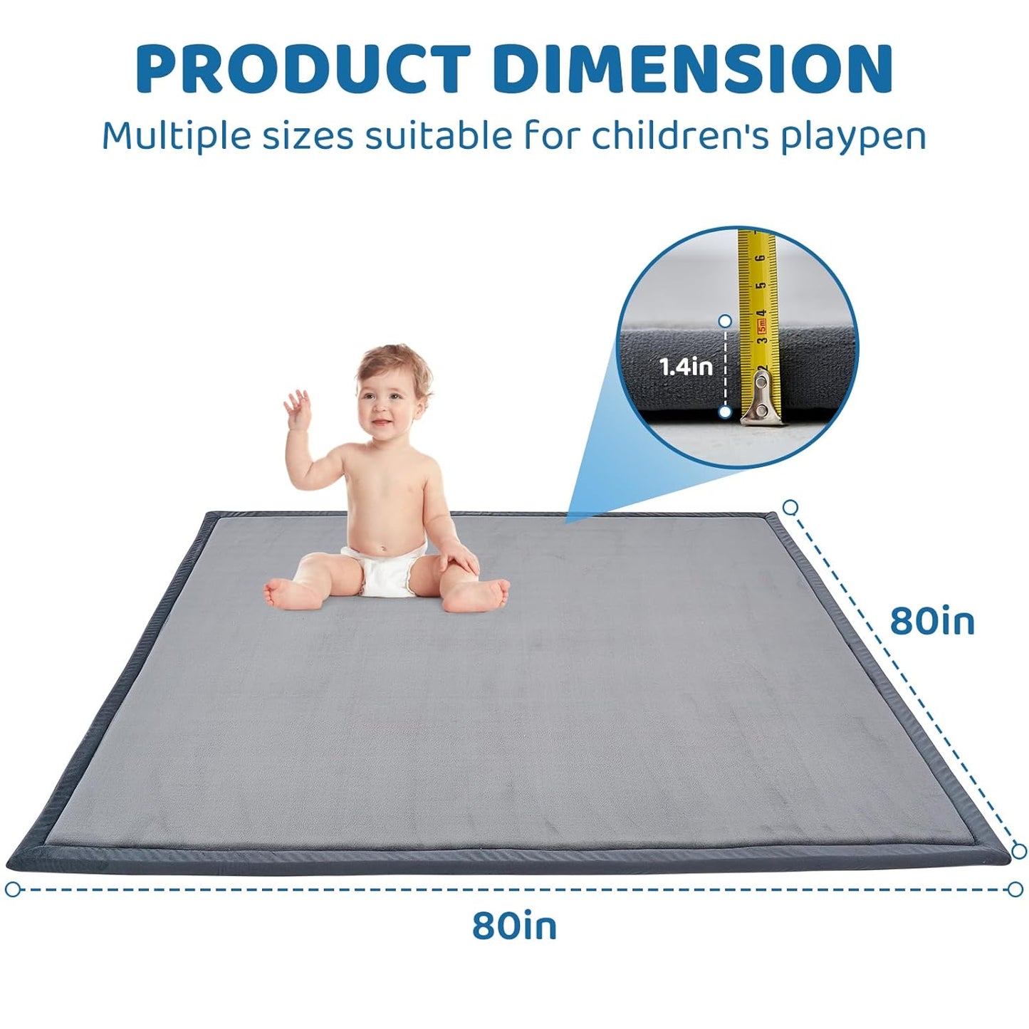 SUNYRISY Baby Play Mat for Floor, 1.4in Thick Memory Foam Padded Play Mats for Baby, Soft Velvet Infants Toddler Kids Play Mat Non-Slip Bottom, Crawling Baby Rugs for Nursery 80x80in