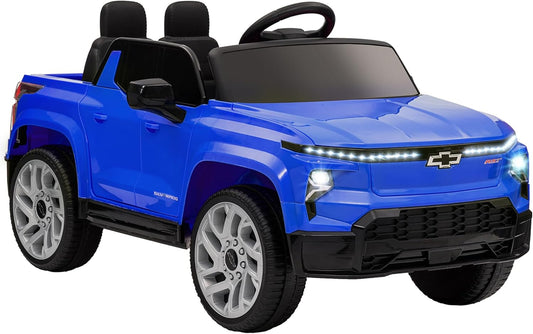 Qaba 12V Kids Ride on Truck, Chevrolet Silverado EV RST Licensed Electric Car with Parent Remote Control, Back Storage, Spring Suspension, Soft Start, Auxiliary Wheels, LED Lights, Music, MP3, Blue