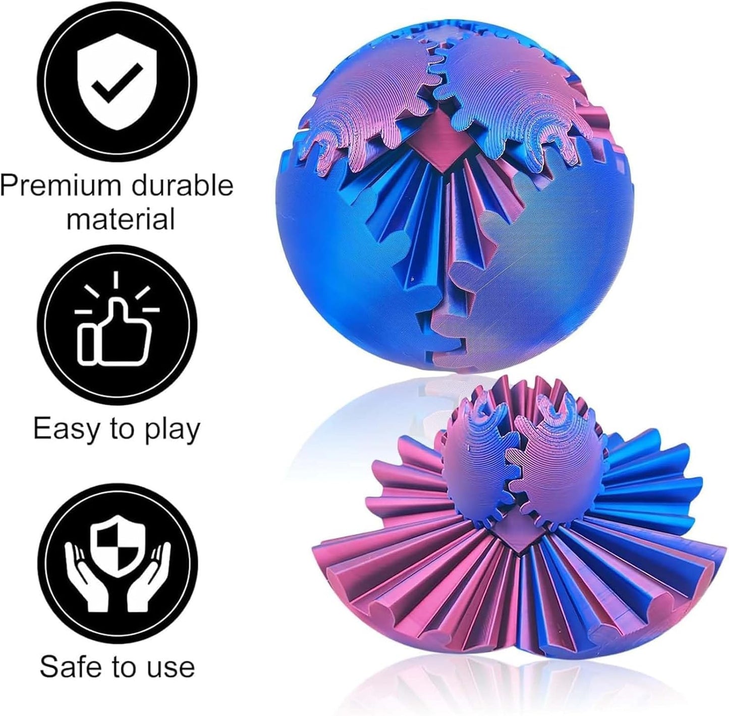 Gear Ball 3D Printed Gear Ball Spin Ball OR Cube Fidget Toy, Gear Sphere, Relieves Stress Anxiety Fidget Toys for ensory Needs and Autism, Gear Ball Fidget Toy