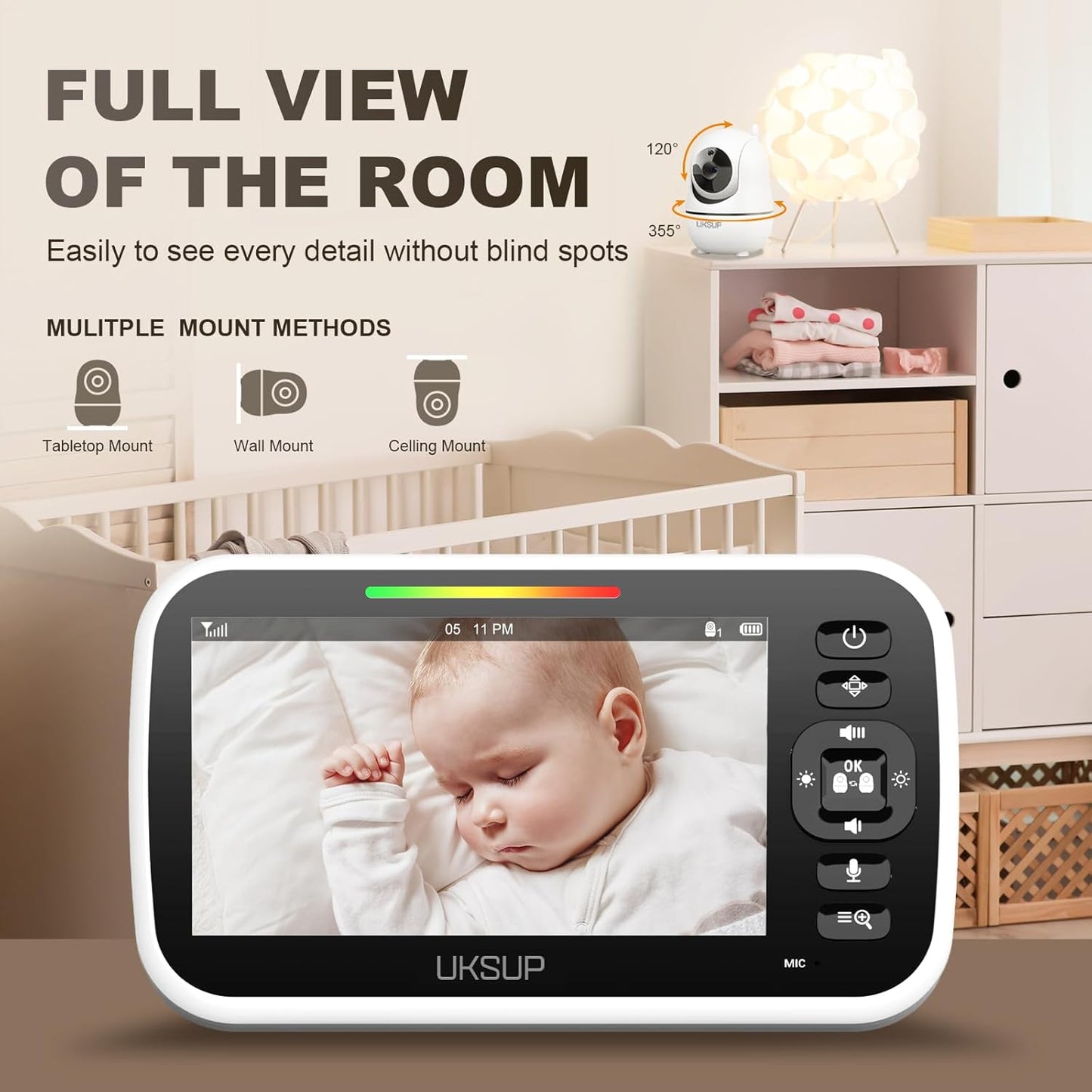 Baby Monitor with 2 Cameras and Audio - Video Baby Monitor with 960ft Long Range, Remote Pan-Tilt-Zoom, Night Vision, Temperature Sensor, 2-Way Talk, 8 Lullabies, 30-Hour Battery & No WiFi