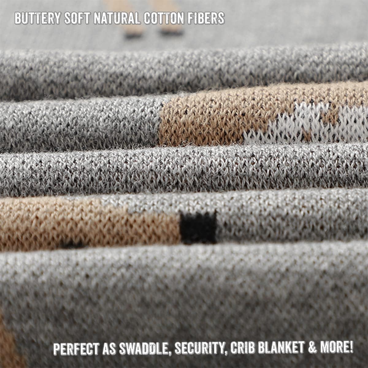 Knit Baby Swaddle Blanket - 100% Cotton Soft Cozy Receiving Swaddling Crib Stroller Quilt Blanket for Shower Gift Registry for Newborns, Infants, Toddlers, Unisex (Deer - Grey)