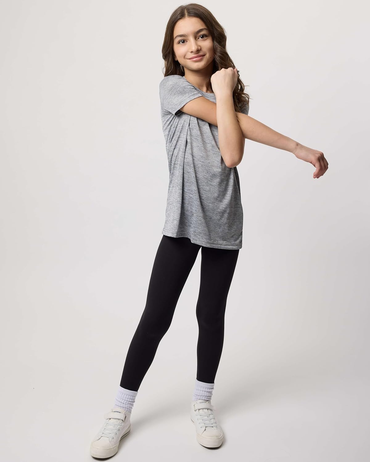 Real Essentials 5 Pack: Girls Short Sleeve Dry-Fit Crew Neck Active Athletic Performance T-Shirt