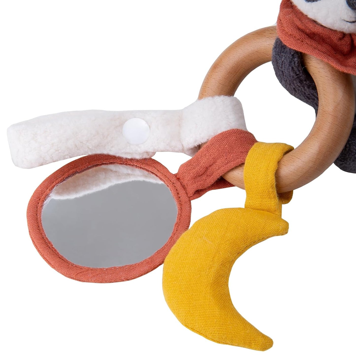 Organic Cotton Stuffed Animal Rattle Baby Toys, Organic Panda Cuddle Cloth & Organic Panda Activity Ring Plush Toy Set for Newborns Infant Boys Girls, 2 PCS