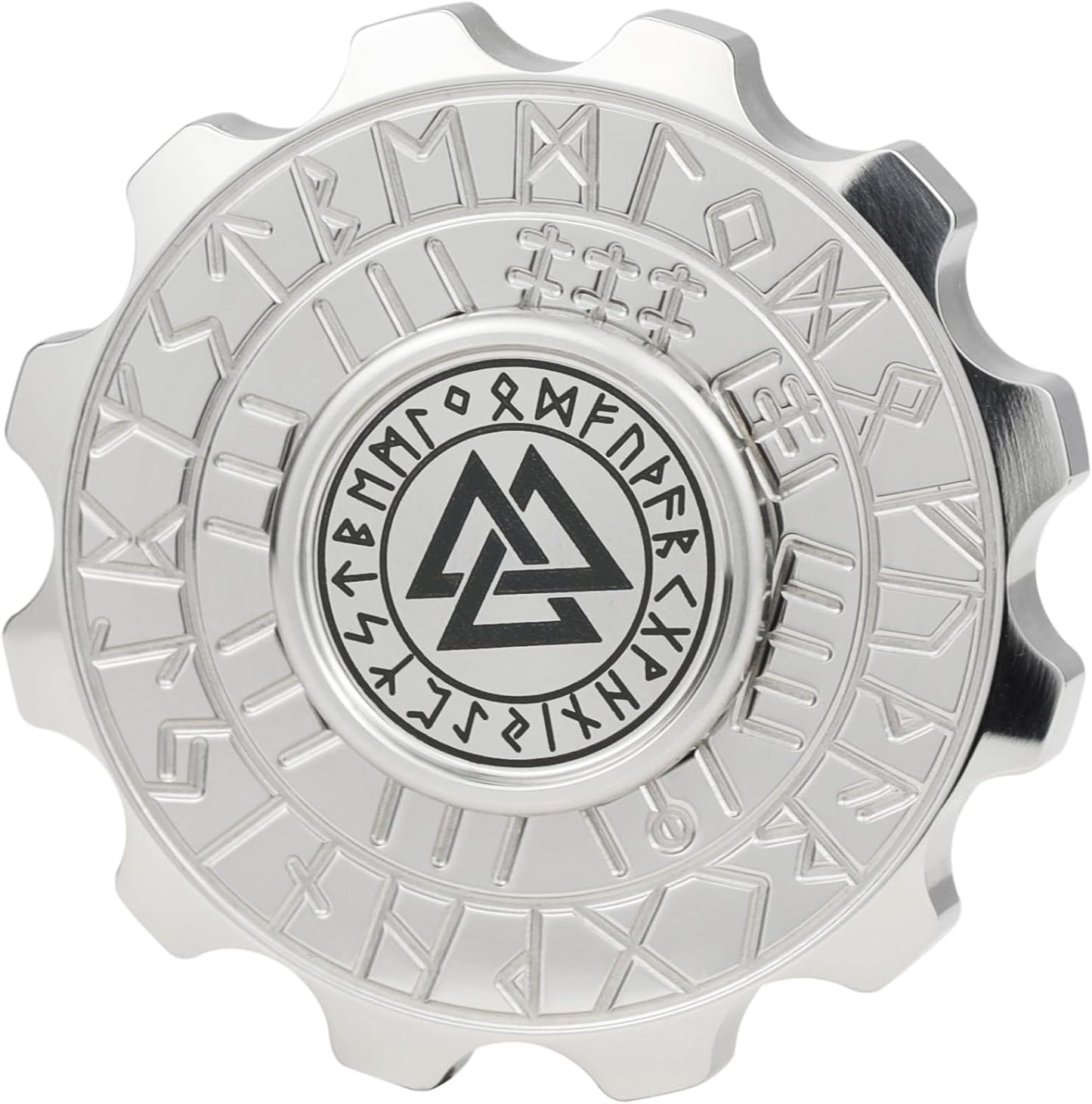 FREELOVE Metal Fidget Spinner, Viking Pirate Haptic Gyro, Heavy Stainless Steel Hand Spinning, Small Round Gear Fidget Block, Premium Bearing Silent Long Spinning for Adults Anxiety Cool, Silver