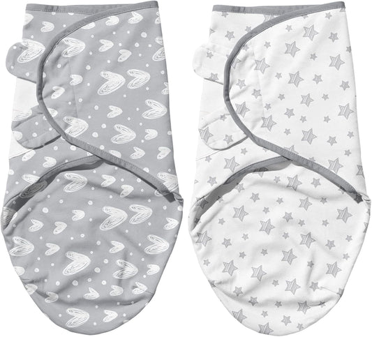Biloban Baby Swaddle for Boys Girls, 3-6 Months, Cotton Blanket, Newborn Essentials, Lovely Grey Print, 2 Pack