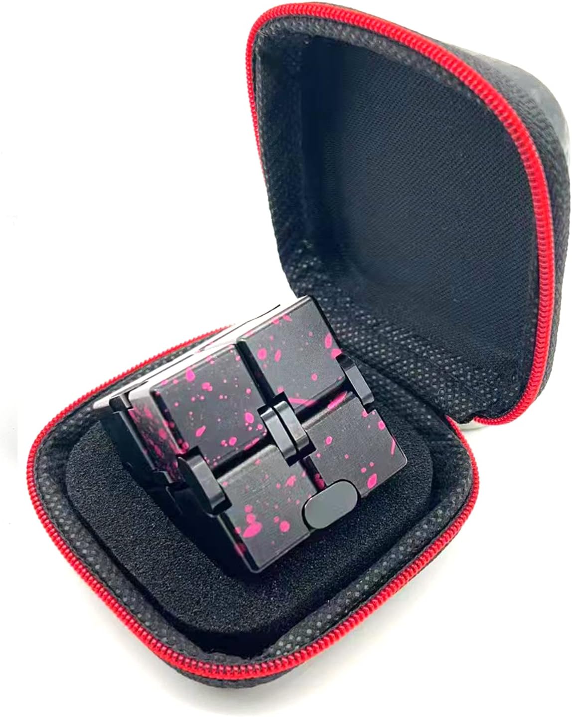 Metal Fidget Infinity Cube Toys for Men Gadgets Anxiety Stress Relief Aluminum Alloy Material (Black & Pink)
