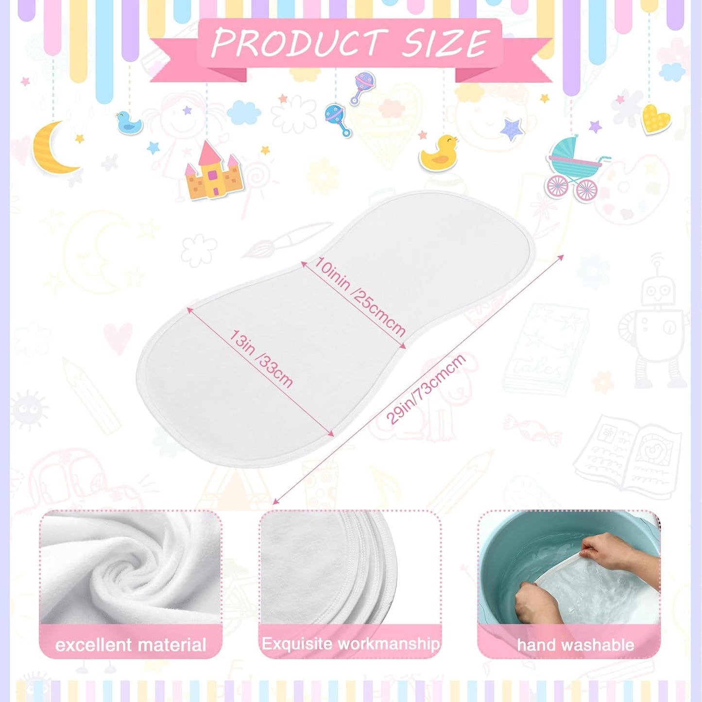Timgle 6 Pcs 13 x 29 Inch Peanut Shape Changing Pad Liner Peanut Changing Pad Liner Portable Soft Washable Reusable Waterproof Diaper Mats Easy to Clean(White)