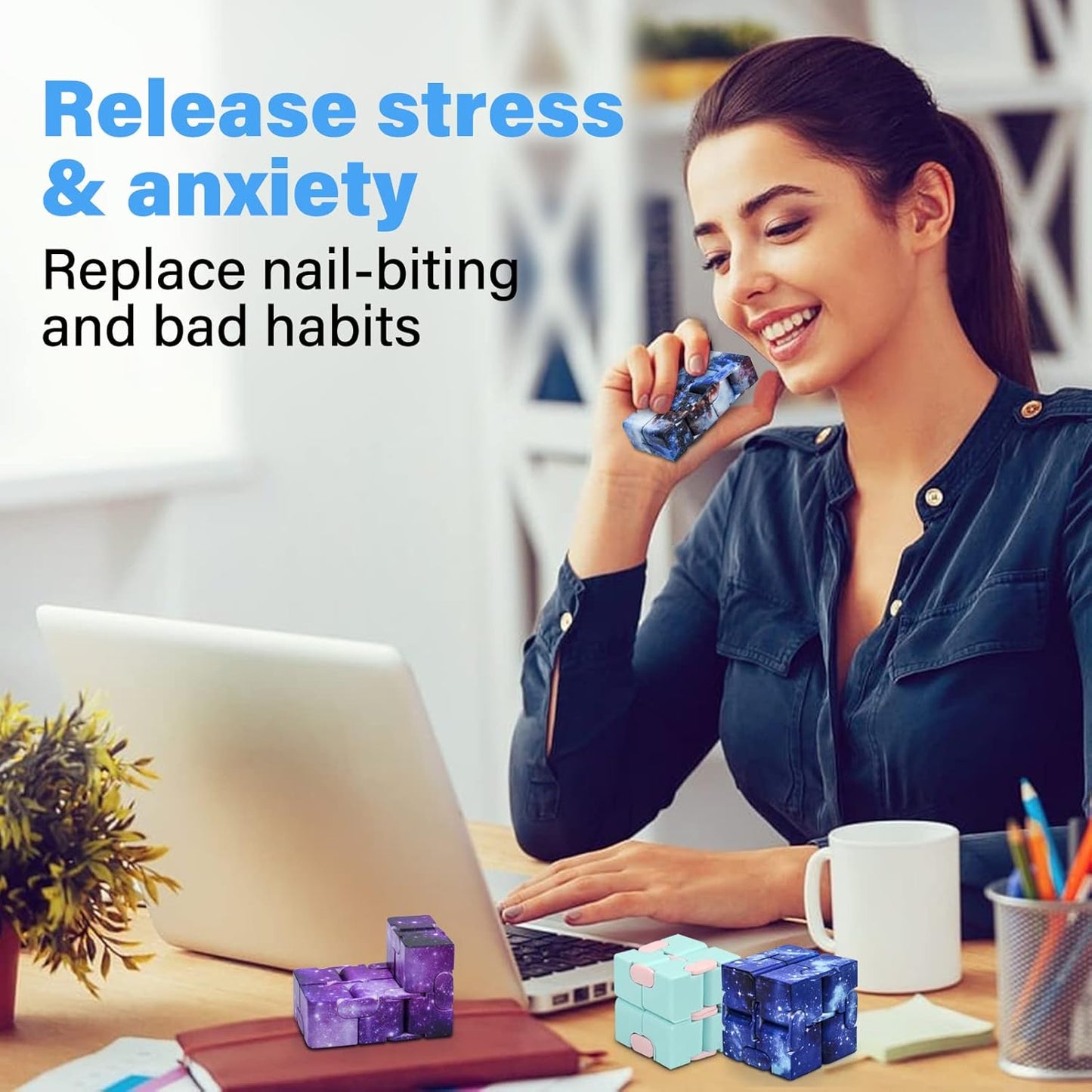 Infinitycube Fidget Toy Stress Relieving Fidgeting Game for Kids and Adults,Cute Pocket-sized Unique Gadget for Anxiety Relief and Kill Time (4, Galaxy & Macaron Blue)