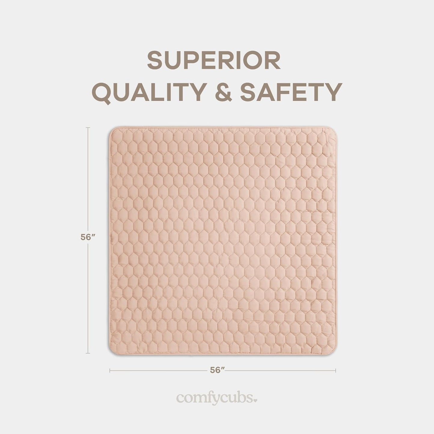 Comfy Cubs Square Kids Play Mat - 56 x 56 inches Soft Quilted Baby Floor Mat with Non-Slip Bottom - Plush Design for Toddlers' Playtime and Relaxation - Comfortable and Durable - Blush