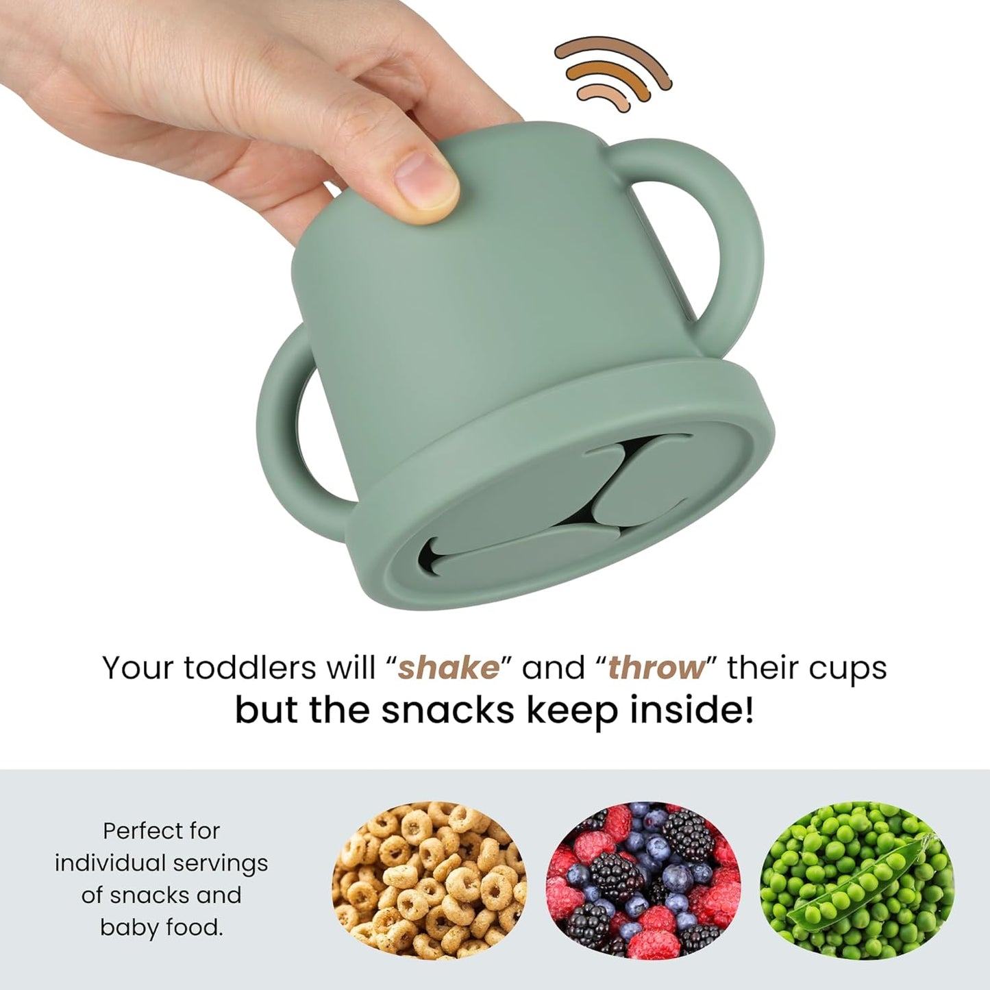 Snack Containers for Toddlers, Kids - 2 Pack Food Grade Silicone Snack Cups with Grip Handle (Blush/Mauve)