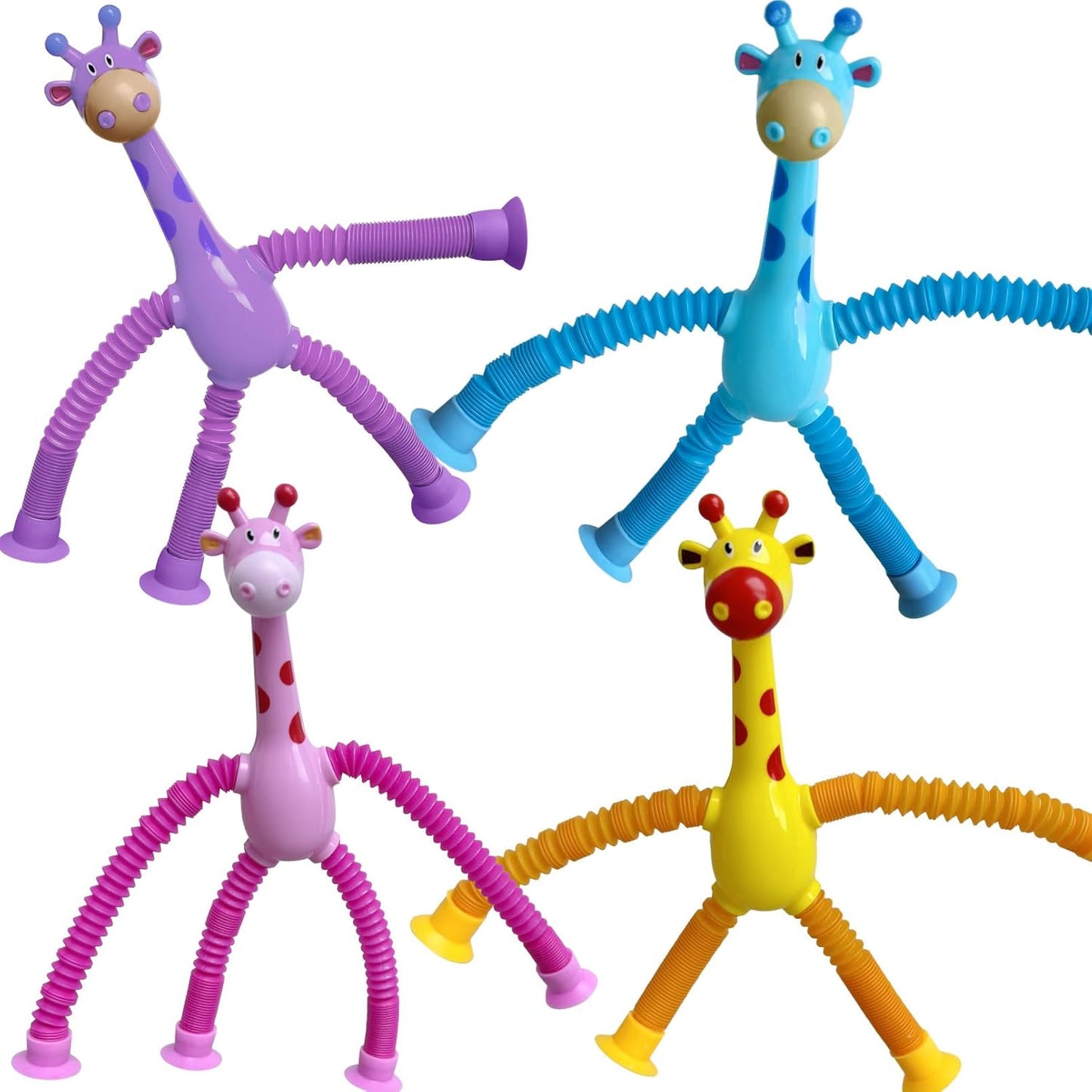 Suction Cup Pop Tubes Giraffe Toy 4PCS, Telescopic Sensory Fidget Toys Funny Shape Changing for Kids Boys Girls Adult Giraffe