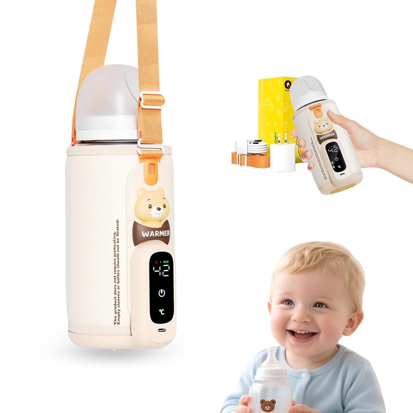 Portable Bottle Warmer for Breastmilk & Formula, Baby Rapid Milk Warmer, Accurate Temperature Control, Retain Nutrients Baby Essentials for Home and Outing(with Charger)
