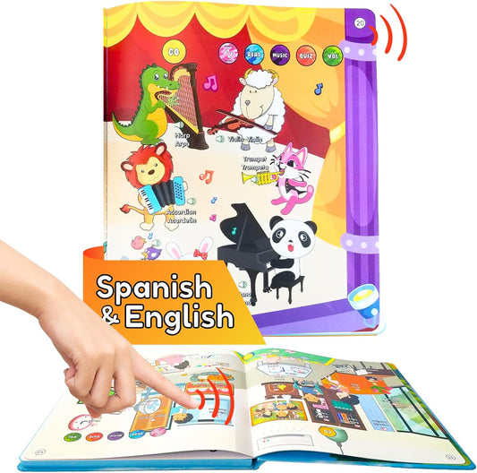 ZEENKIND Spanish & English Talking Learning Book for Kids 2 3 4 5 6 Years Old, 420 Words Toddler Educational Toys to Learn Spanish Interactive Audio Sound Books Bilingual Musical Toy Juegos para Niños