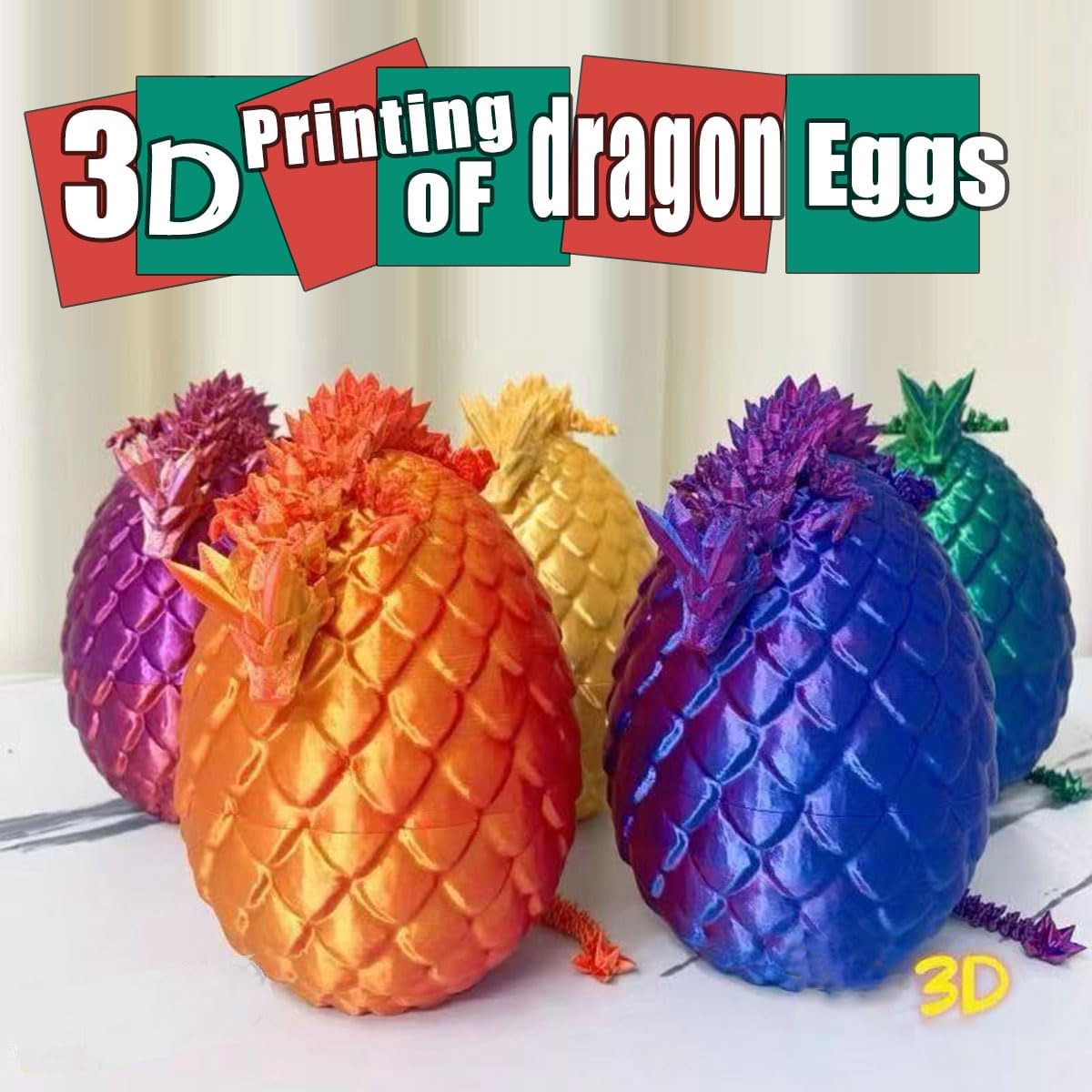 3D Printed Dragon Egg,Crystal Dragon Egg Fidget Toys,Flexible Joints Full Articulated Dragon with Egg,Executive Desk Toys for ADHD, Autism, Relief Anxiety