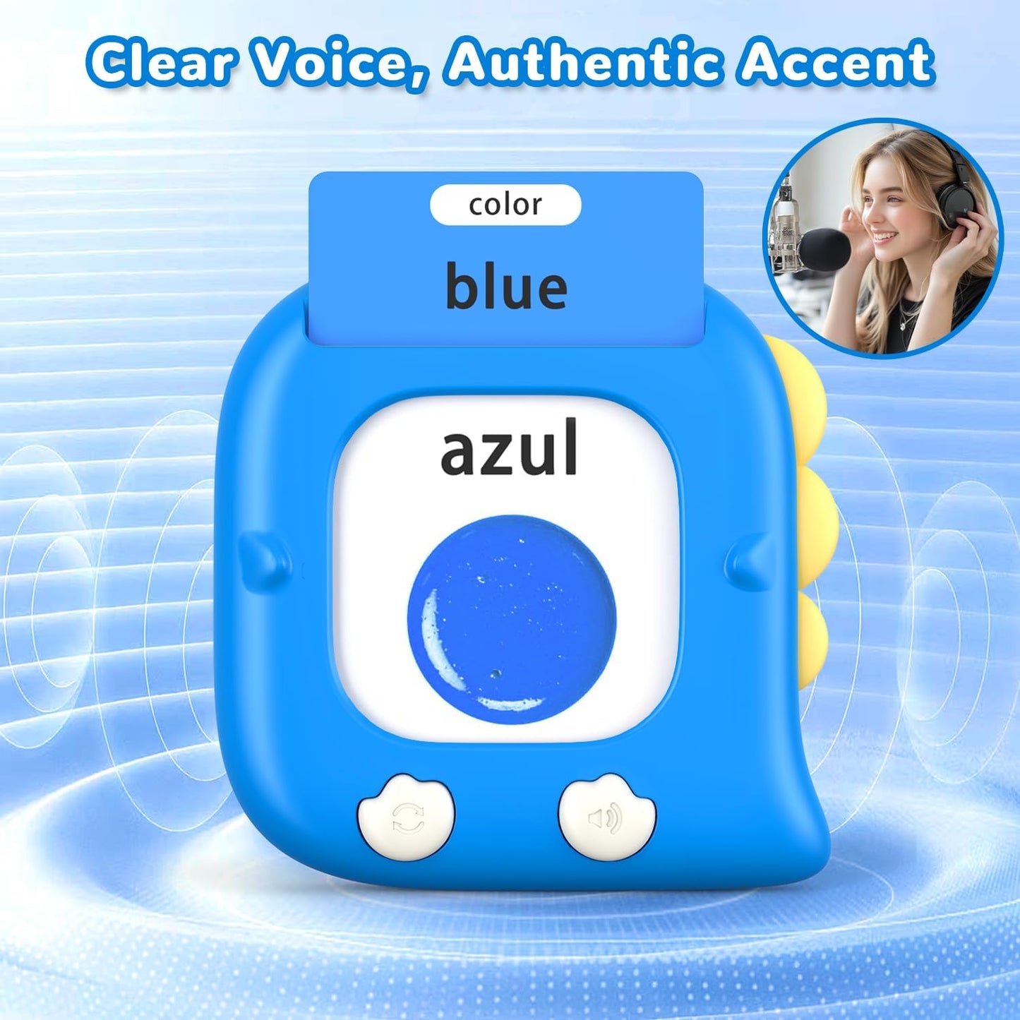 Kidzdo 520 Bilingual Spanish English Talking Flash Cards, Christmas Birthday Gifts for 2 3 4 5 6 Year Old Boys, Montessori Pocket Speech Therapy Toys, Portable Toddlers Toys for Ages 2-6 Kids, Blue