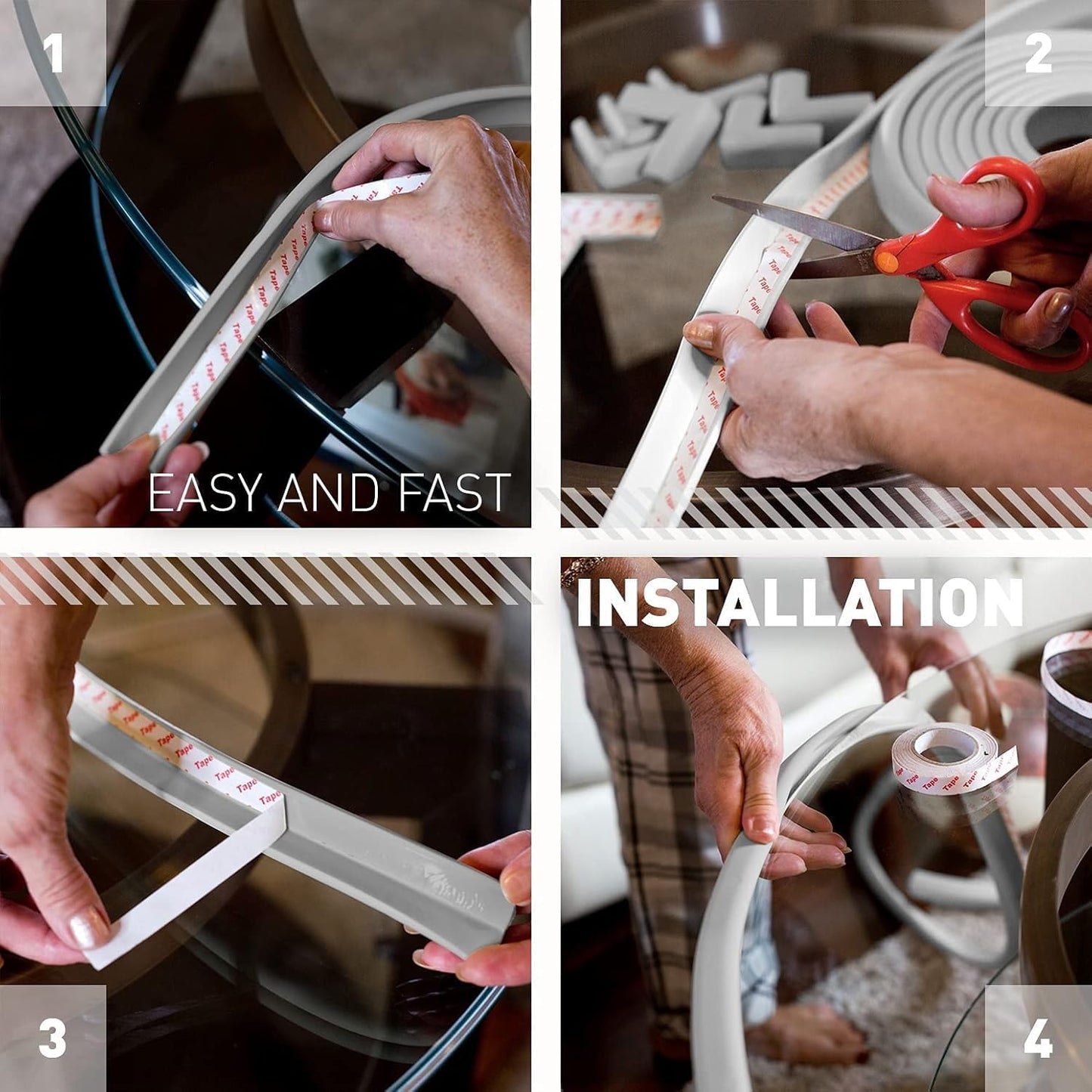 Sharp Edge & 16.2ft Furniture Safety Guards | Protective Foam Cushion | 15ft Bumper 4 Adhesive Childsafe Corners | Baby Child Proofing Foam Set and Safe for Table, Fireplace, Countertop | Gray