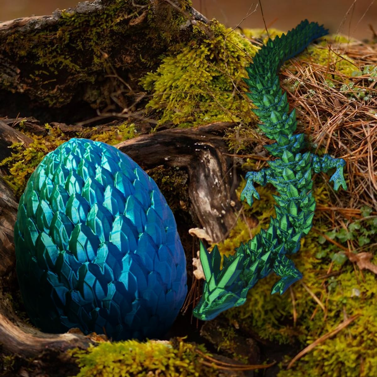 3D Prited Dragon,3D Printed Dragon in Egg, Home Office Decor Executive Desk Toys， Fidget Toys for Adults and Kids (Blue&Green)