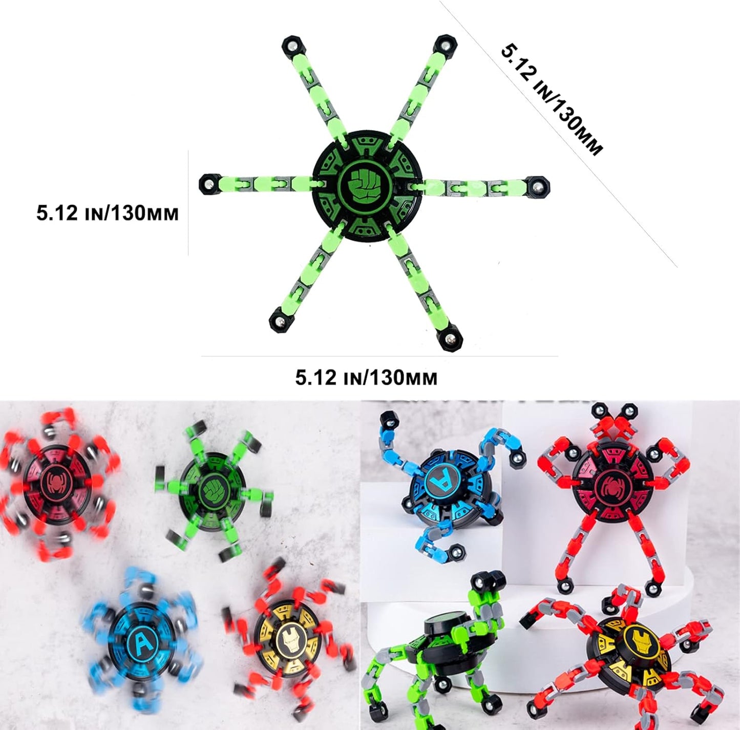 21Pack Fingertip Gyro Toy Fingertip Mechanical Top DIY Deformation Robot Metal Transformable Gyro Spinners Funny Finger Chain Robot Toy Fidget Spinners Stress Relief ADD ADHD Astium for Kids Adults