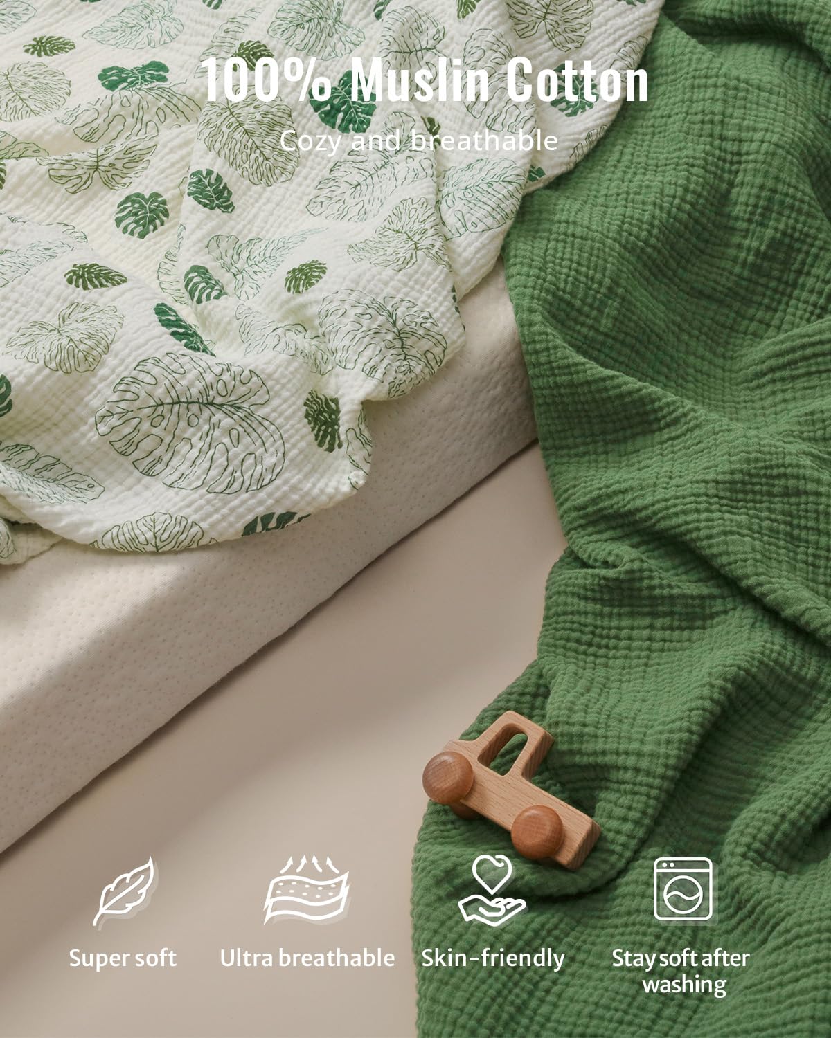 Blissful Diary Muslin Baby Changing Pad with Waterproof Lining Foam, Diaper Changing Table Pad with Cover for Dressers (Monstera, Rectangular)