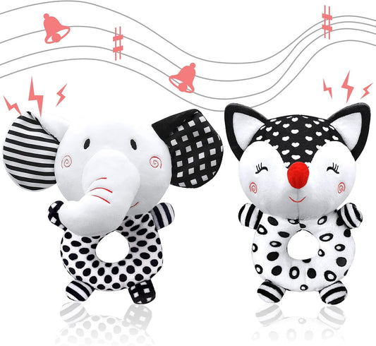 Baby Rattles 0-6 Months Newborn Toys Baby Toys 0-6 Months Rattles for Babies 0-6 Months Infant Toys 0-3 Months, Black & White High Contrast Baby Toys Plush Stuffed Toys for 0 3 6 9 12 Months Girl Boy