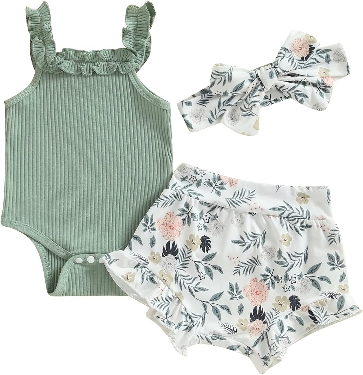 fhutpw Baby Girl Clothes Summer Cute Outfits 3 6 12 18 Months Spaghetti Strap Romper & Floarl Shorts Sets