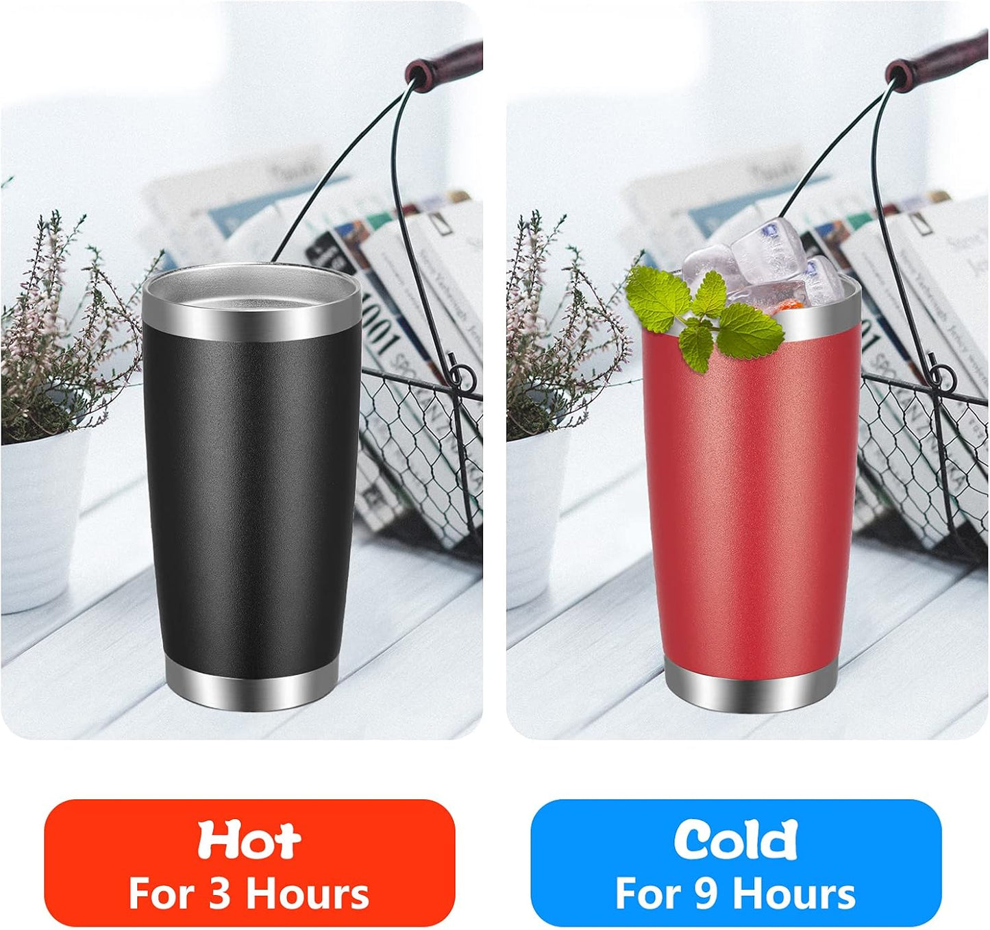 VEGOND 20oz Tumbler with Lid and Straw Stainless Steel Tumbler Cup Bulk Vacuum Insulated Double Wall Travel Coffee Mug Powder Coated Coffee Cup, Black 12 Pack